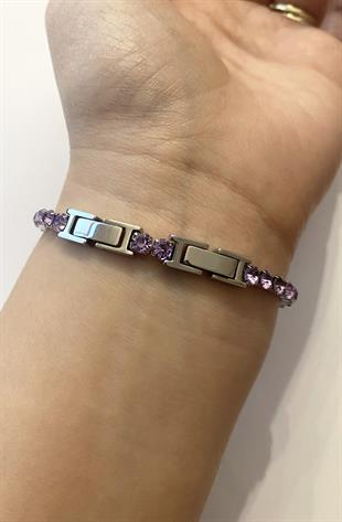 Kadın Mor Taş Detay Çelik Su Yolu Bileklik