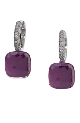 Kadın Mor Taş Detay Gümüş Küpe