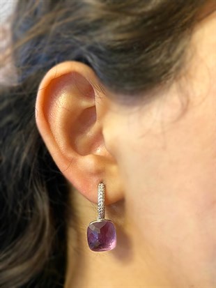 Kadın Mor Taş Detay Gümüş Küpe