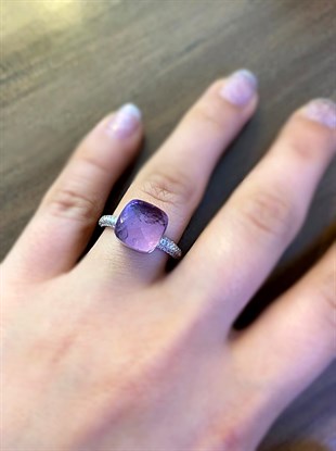 Kadın Mor Taş Detay Gümüş Yüzük