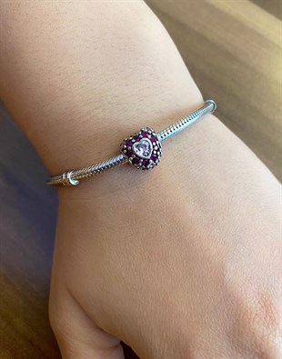 Kadın Mor Taş Detay Kalp Model Charm