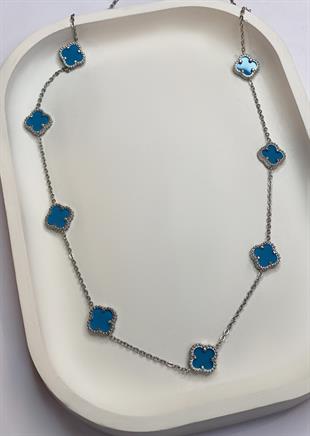 Kadın Onlu Mavi Yonca Model Çelik Kolye