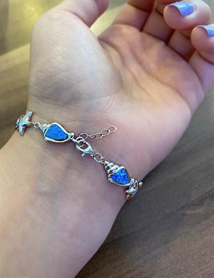 Kadın Opal Taş Deniz Kabuğu Model Gümüş Bileklik