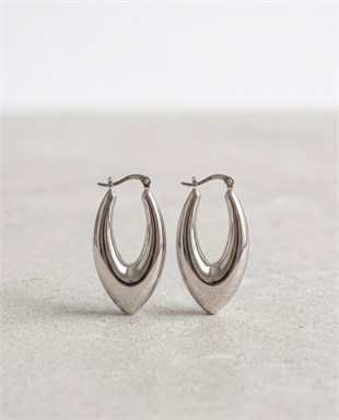 Kadın Oval Silver Renk Gümüş Küpe