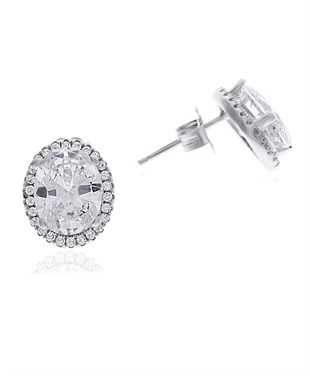 Kadın Oval Taş Gümüş Küpe