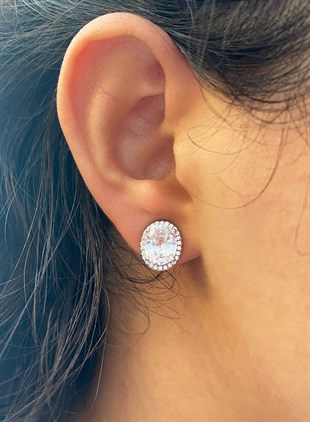 Kadın Oval Taş Gümüş Küpe