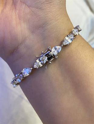 Kadın Oval ve Damla Taş Model Gümüş Bileklik