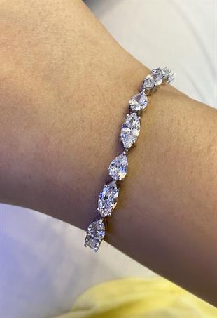 Kadın Oval ve Damla Taş Model Gümüş Bileklik