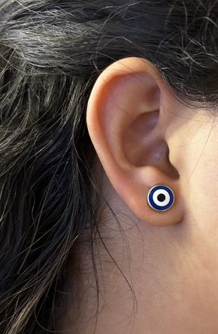 Kadın Parlak Nazar Boncuğu Model Gümüş Küpe