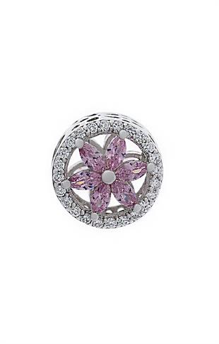 Kadın Pembe Çiçek Model Taşlı Gümüş Charm