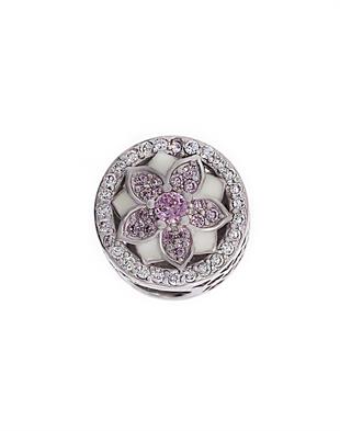 Kadın Pembe Çiçek Model Taşlı Gümüş Charm 