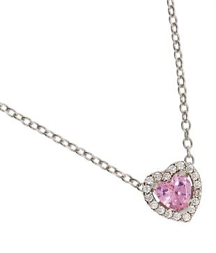 Kadın Pembe Kalp Model Gümüş Kolye