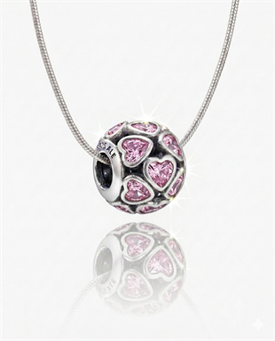 Kadın Pembe Kalpler Model Yuvarlak Gümüş Charm 