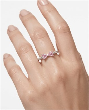 Kadın Pembe Papyon Model Gümüş Yüzük