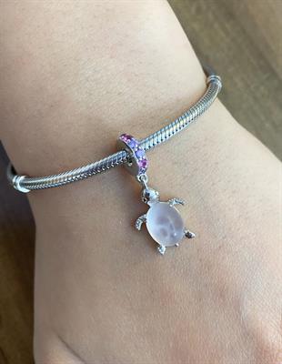 Kadın Pembe Renk Kaplumbağa Model Sallantılı Gümüş Charm
