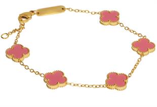 Kadın Pembe Renk Küçük Yonca Model Çelik Bileklik