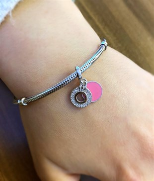 Kadın Pembe Renk Taşlı Gümüş Charm