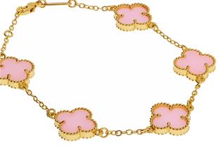 Kadın Pembe Renk Yonca Model Çelik Bileklik