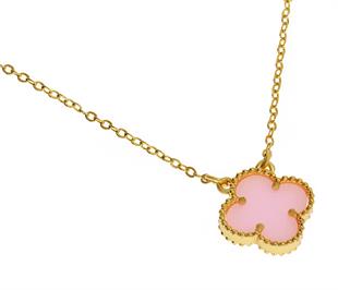 Kadın Pembe Renk Yonca Model Çelik Kolye