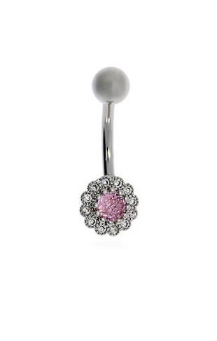Kadın Pembe Taş Detay Çiçek Model Çelik Piercing