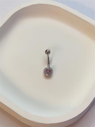 Kadın Pembe Taş Detay Çiçek Model Çelik Piercing