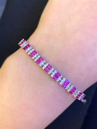 Kadın Pembe Taş Detay Gümüş Bileklik