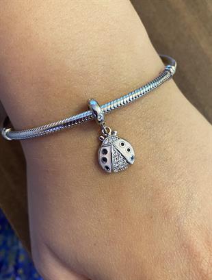 Kadın Pembe Uğur Böceği Model Gümüş Charm