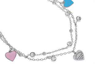 Kadın Pembe ve Mavi Kalp Detay Çelik Halhal 