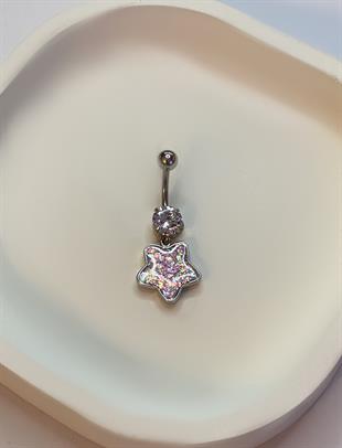 Kadın Pembe Yıldız Model Çelik Piercing