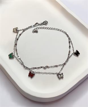 Kadın Renkli Kelebekler Model Çelik Halhal