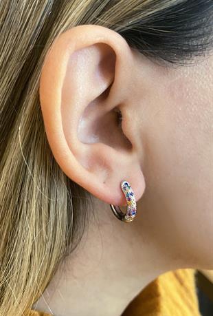 Kadın Renkli Taş Detay Gümüş Küpe