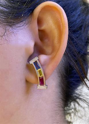 Kadın Renkli Taş Detay Gümüş Küpe