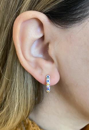 Kadın Renkli Taş Detay Gümüş Küpe