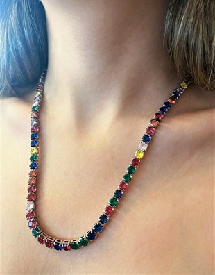 Kadın Renkli Taşlı Çelik Su Yolu Kolye