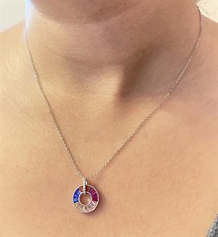 Kadın Renkli Taşlı Halka Gümüş Kolye