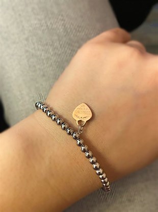 Kadın Rose Gold Renk Kalp Model Gümüş Bileklik