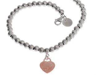 Kadın Rose Gold Renk Kalp Model Gümüş Bileklik