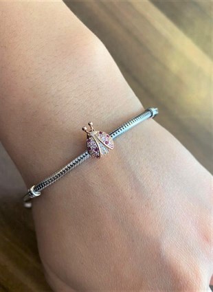 Kadın Rose Gold Renk Uğur Böceği Gümüş Charm 