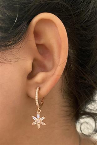 Kadın Rose Renk Çiçek Model Gümüş Küpe