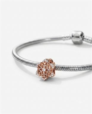 Kadın Rose Renk Kar Tanesi Model Gümüş Charm