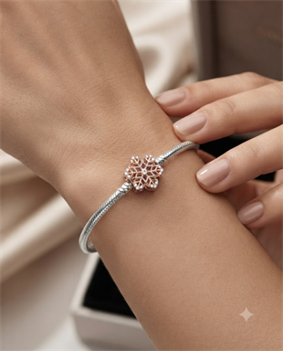 Kadın Rose Renk Kar Tanesi Model Gümüş Charm
