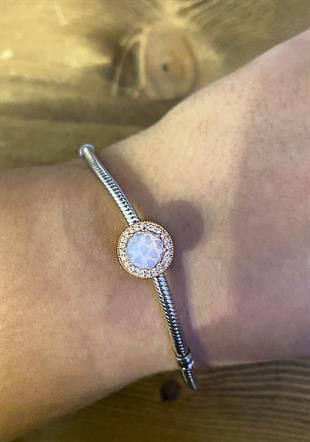 Kadın Rose Renk Pembe Taş Detay Gümüş Taşlı Charm 