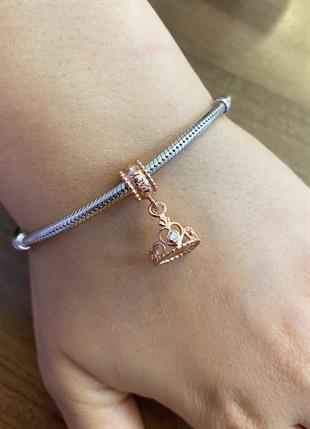 Kadın Rose Renk Prenses Taç Model Gümüş Charm