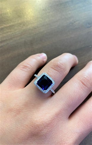 Kadın Safir Renk Gümüş Yüzük