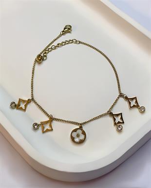 Kadın Sallanan Çiçek ve Taş Model Çelik Halhal