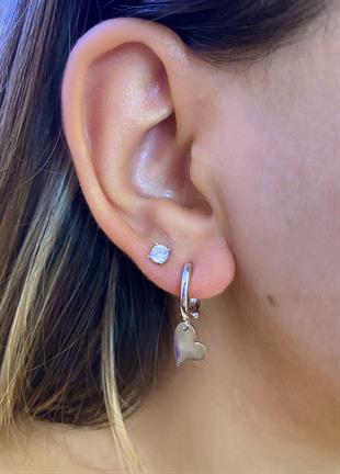 Kadın Sallantılı Kalp Model Gümüş Küpe