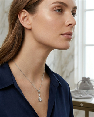 Kadın Sallantılı Moissanite Taşlı Gümüş Kolye