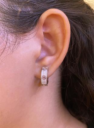 Kadın Şans Model Taşlı Gümüş Halka Küpe 