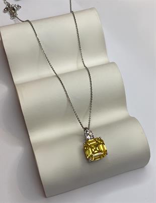 Kadın Sarı Kare Taşlı Çelik Kolye