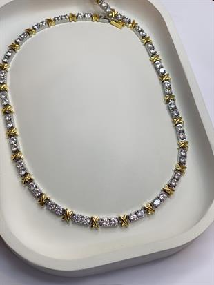 Kadın Sarı Renk Detay Şık Çelik Kolye